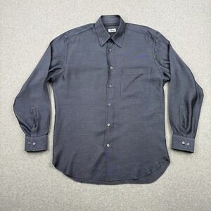 Brioni Shirt Mens Medium Blue 100% Silk Button Up Long Sleeve Made In Italy